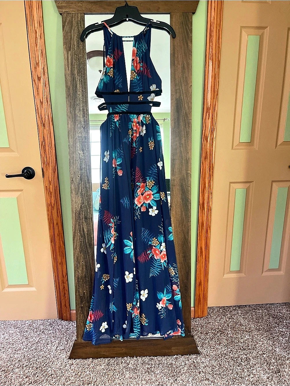 Floral Halter Maxi Dress in Blue Like New